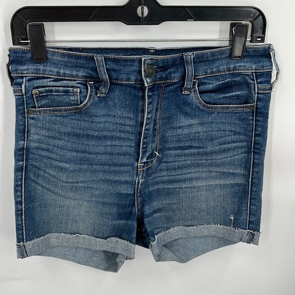 Abercrombie & Fitch Junior's High Waisted Blue Denim Cuffed Shorts Size 8